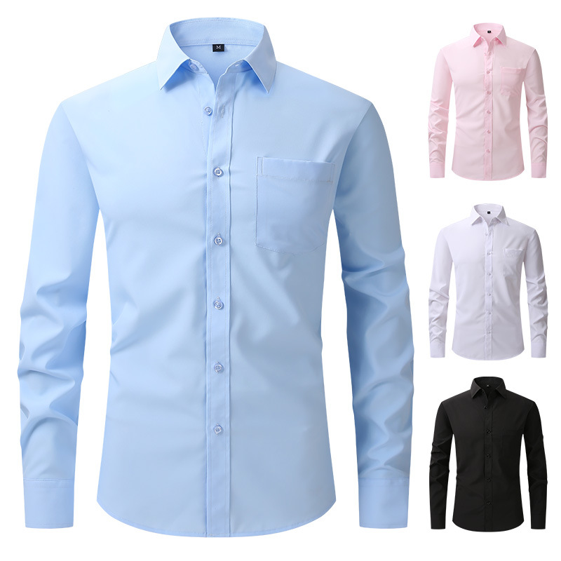 Men's button up long sleeved easy care collar shirt