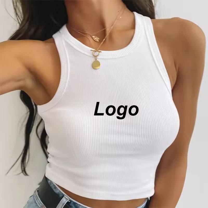 Customizable solid white ribbed crop top for women