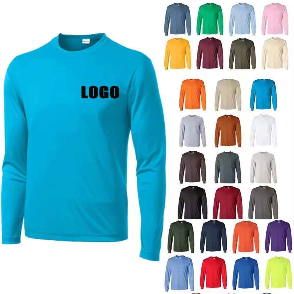 Customized men's casual long sleeved T-shirt made of 100% polyester with printed pattern collar logo