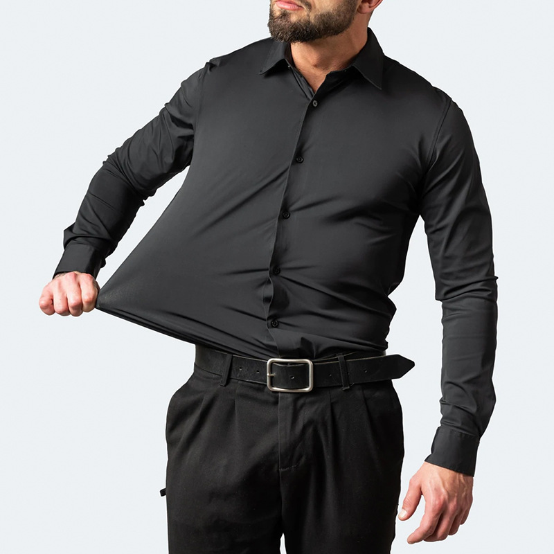 Elastic  iron free men's long sleeved shirt